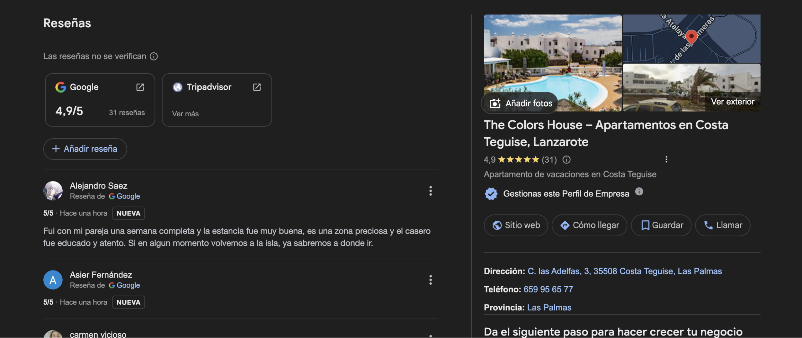 Opiniones de huéspedes sobre el apartamento en Costa Teguise