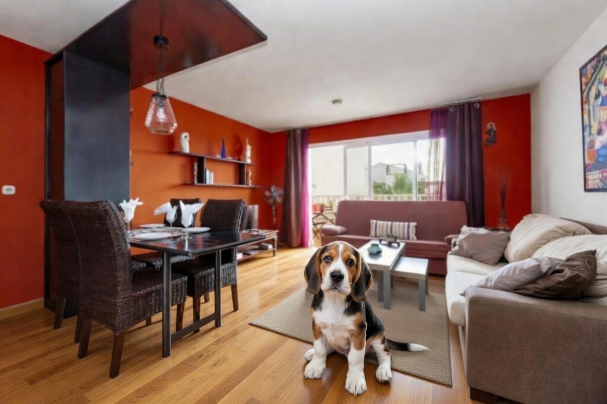 Perro disfrutando en el apartamento pet friendly en Costa Teguise, Lanzarote